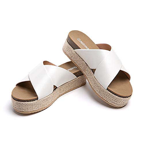 Sandalen Damen Pantoletten Keilabsatz Sommer Espadrilles Offener Zeh Cross Strap Strand Hausschuhe Frauen Plateau 5.3cm 1-Weiß EU41 Sandalen Damen Pantoletten Keilabsatz Sommer Espadrilles Offener Zeh Cross Strap Strand Hausschuhe Frauen Plateau 5.3cm 1-Weiß EU41 von Hitmars
