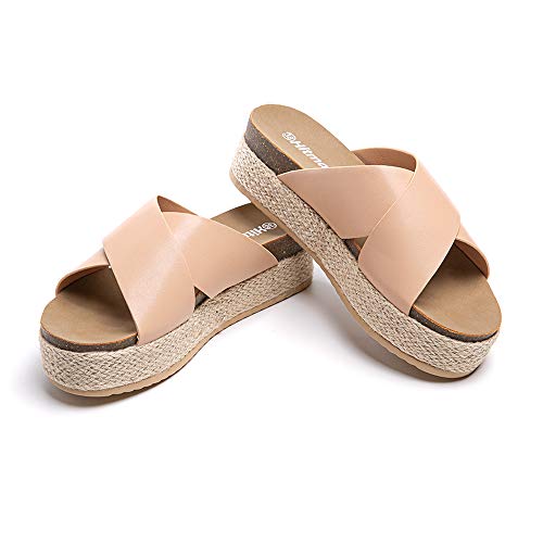 Sandalen Damen Pantoletten Keilabsatz Sommer Strand Espadrilles Frauen Offener Zeh Cross Strap Hausschuhe Plateau 5.3cm 1-Beige EU39 Sandalen Damen Pantoletten Keilabsatz Sommer Strand Espadrilles Frauen Offener Zeh Cross Strap Hausschuhe Plateau 5.3cm 1-Beige EU39 von Hitmars