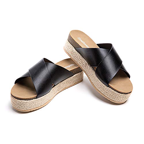 Sandalen Damen Pantoletten Keilabsatz Sommer Strand Espadrilles Frauen Offener Zeh Cross Strap Hausschuhe Plateau 5.3cm 1-Schwarz EU38 Sandalen Damen Pantoletten Keilabsatz Sommer Strand Espadrilles Frauen Offener Zeh Cross Strap Hausschuhe Plateau 5.3cm 1-Schwarz EU38 von Hitmars