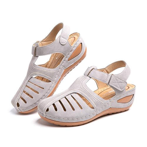 Sandalen Damen Plateau Keilabsatz Pantoletten Geschlossene Sommer Keilsandalen Slingback Fußbett Sandalen Frauen Bequeme 1 Grau 38 EU von Hitmars