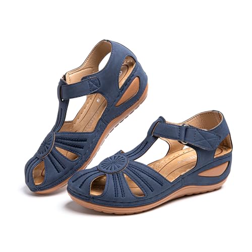 Sandalen Damen Plateau Keilabsatz Pantoletten Geschlossene Sommer Keilsandalen Slingback Fußbett Sandalen Frauen Bequeme 2 Blau 41 EU von Hitmars