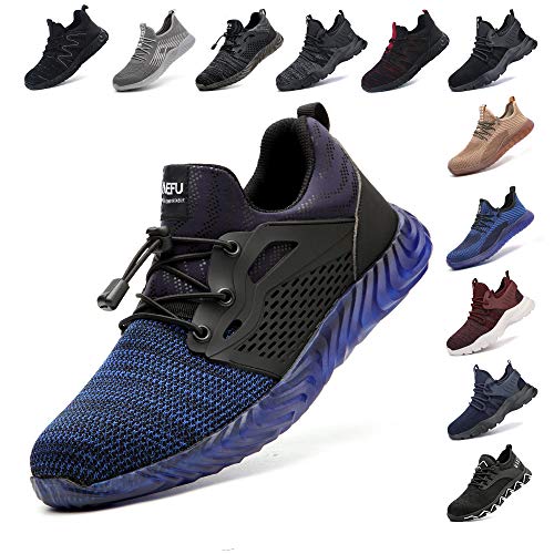 Sicherheitsschuhe Herren Leicht Arbeitsschuhe Damen Stahlkappe Schutz Atmungsaktiv Turnschuhe Mesh Wandern Sportlich Sneaker Schwarz Blau Grau Grün 36-48 EU Blau 46 von Hitmars