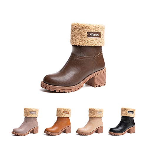 Winterstiefel Damen Stiefel Mit Absatz Stiefeletten Warme Gefüttert Winterboots Schlüpfen Frauen Boots Wildleder Elegant Helles Schwarz EU 41 von Hitmars