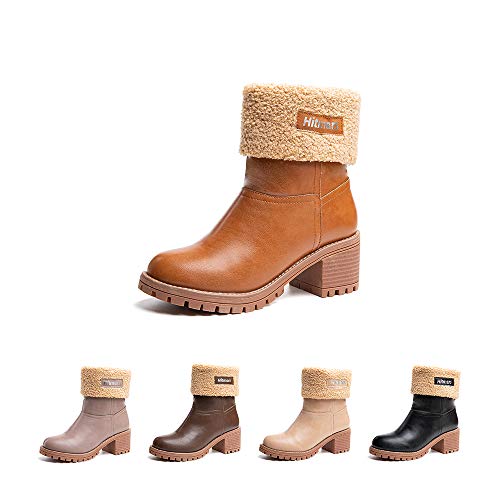 Winterstiefel Damen Stiefel Mit Absatz Stiefeletten Warme Gefüttert Winterboots Schlüpfen Frauen Boots Wildleder Elegant Khaki EU 41 von Hitmars