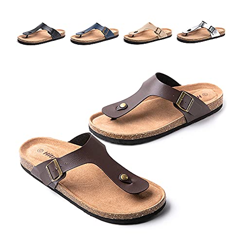 Zehentrenner Herren Pantoletten Leder Synthetik Flip Flops Fussbett Sommer Sandalen Offen Slides Männer Hausschuhe B Braun 44 EU von Hitmars