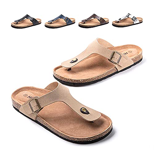 Zehentrenner Herren Pantoletten Leder Synthetik Flip Flops Fussbett Sommer Sandalen Offen Slides Männer Hausschuhe B Kaffee 43 EU von Hitmars