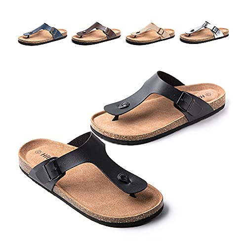 Zehentrenner Herren Pantoletten Leder Synthetik Flip Flops Fussbett Sommer Sandalen Offen Slides Männer Hausschuhe B Schwarz 46 EU von Hitmars