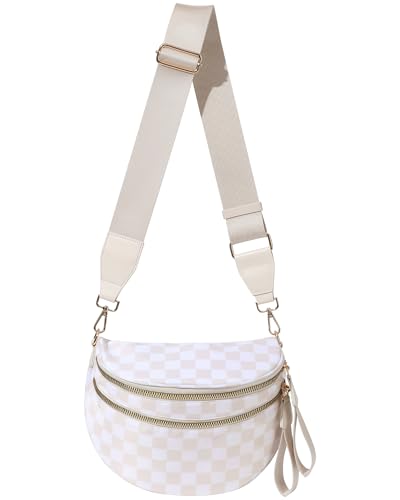 Hitnow Große Nylon-Gürteltasche für Damen, geräumige Crossbody-Bauchtasche mit verstellbarem Riemen in Übergröße, Beige kariert, modisch Hitnow Große Nylon-Gürteltasche für Damen, geräumige Crossbody-Bauchtasche mit verstellbarem Riemen in Übergröße, Beige kariert, modisch von Hitnow