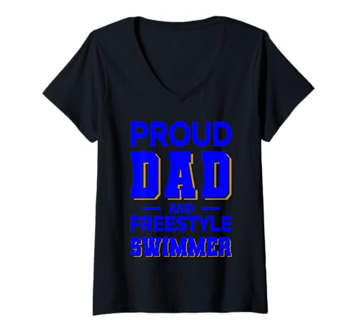 Damen Proud Dad Freestyle Swimmer Design dunkelblau voll T-Shirt mit V-Ausschnitt Damen Proud Dad Freestyle Swimmer Design dunkelblau voll T-Shirt mit V-Ausschnitt von Hito & Ece Family Love