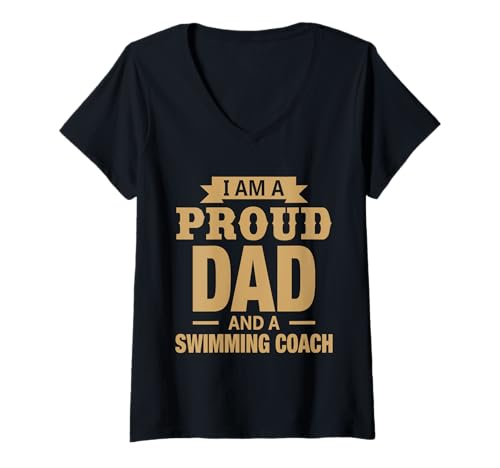 Damen Proud Dad Schwimmtrainer Geschenk Design Hellbraun voll T-Shirt mit V-Ausschnitt von Hito & Ece Family Love