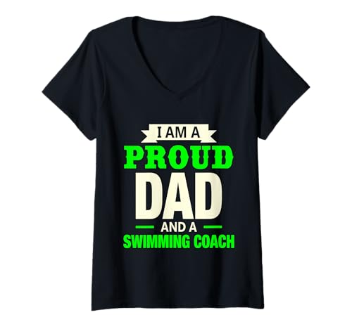 Damen Proud Dad Schwimmtrainer Geschenk Design hellgrün weiß T-Shirt mit V-Ausschnitt von Hito & Ece Family Love