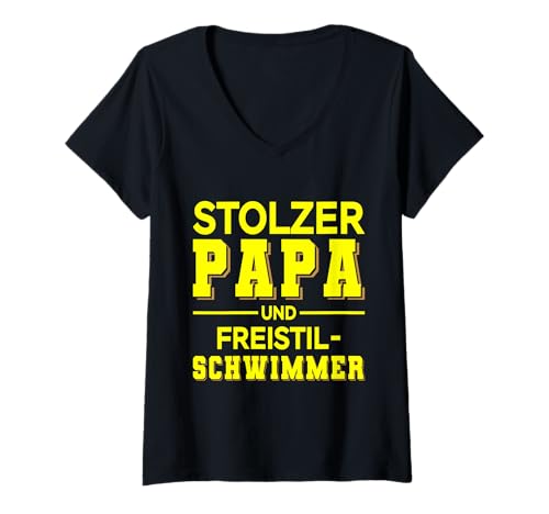 Damen Stolzer Papa Freistil Schwimmer Design gelb voll T-Shirt mit V-Ausschnitt Damen Stolzer Papa Freistil Schwimmer Design gelb voll T-Shirt mit V-Ausschnitt von Hito & Ece Family Love