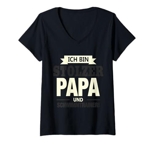 Damen Stolzer Papa Schwimmtrainer Geschenk schwarz weiß T-Shirt mit V-Ausschnitt Damen Stolzer Papa Schwimmtrainer Geschenk schwarz weiß T-Shirt mit V-Ausschnitt von Hito & Ece Family Love