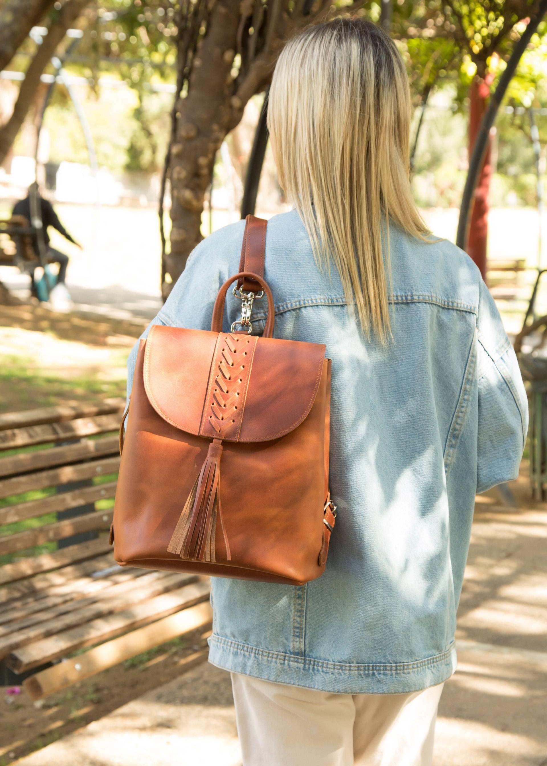 Handgefertigte Vollnarbenleder Rucksack Geldbörse Boho Brown von HitonasCOM