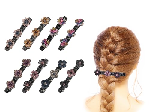 Hitopin 8 Stück Haarspangen mit funkelnden Kristallsteinen, Glitzernde Kristall-Stein Geflochtene Haarspangen, Zarte vierblättrige Kleeblatt-Haarspangen, Funkelnde Haarspange, für Damen von Hitopin
