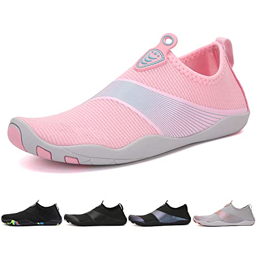 Hitopteu Badeschuhe Herren Damen Wasserschuhe Leicht Atmungsaktiv Schwimmschuhe Schnell Trocknend rutschfest Aquaschuhe Strand Surfen Barfußschuhe Gr.35-45 EU Rosa 888 40 EU von Hitopteu