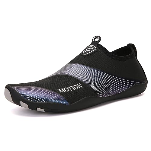 Hitopteu Badeschuhe Herren Damen Wasserschuhe Leicht Atmungsaktiv Schwimmschuhe Schnell Trocknend rutschfest Aquaschuhe Strand Surfen Barfußschuhe Gr.35-45 EU Schwarz Silber 888 39 EU von Hitopteu