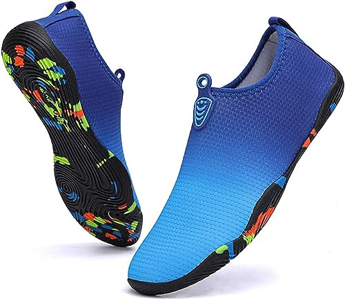 Hitopteu Badeschuhe Herren Damen Wasserschuhe Weich Leicht Schwimmschuhe Aquaschuhe, Schnell Trocknend Strandschuhe mit rutschfest Sohle, 01 Blau 36 EU von Hitopteu