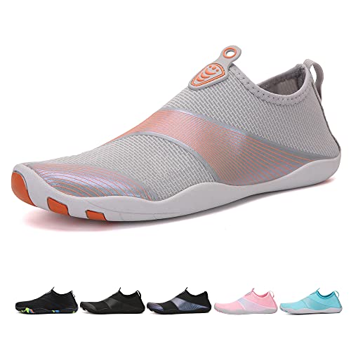 Hitopteu Badeschuhe Herren Damen Wasserschuhe Leicht Atmungsaktiv Schwimmschuhe Schnell Trocknend rutschfest Aquaschuhe Strand Surfen Barfußschuhe Gr.35-45 EU Grau 888 35 EU von Hitopteu