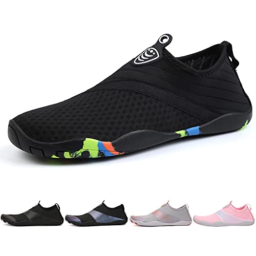 Hitopteu Badeschuhe Herren Damen Wasserschuhe Leicht Atmungsaktiv Schwimmschuhe Schnell Trocknend rutschfest Aquaschuhe Strand Surfen Barfußschuhe Gr.35-45 EU Schwarz 666 35 EU von Hitopteu