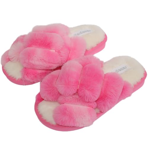 Hitopteu Hausschuhe Damen Plüsch Winter Flauschig Pantoffeln Warm Bequeme Slippers Offener Zeh Haus Kuschelig Hausschuhe für Damen 1672 Rosa EU 35/36 für Etikettengröße 36/37 von Hitopteu