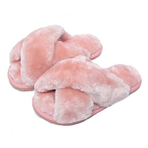 Hitopteu Hausschuhe Damen Plüsch Winter Flauschig Pantoffeln Warm Bequeme Slippers Offener Zeh Haus Kuschelig Hausschuhe für Damen Rosa EU 35/36 für Etikettengröße 36/37 von Hitopteu