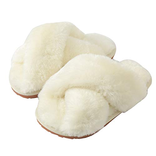 Hitopteu Hausschuhe Damen Plüsch Winter Flauschig Pantoffeln Warm Bequeme Slippers Offener Zeh Haus Kuschelig Hausschuhe für Damen Weiß EU 39/40 für Etikettengröße 40/41 von Hitopteu
