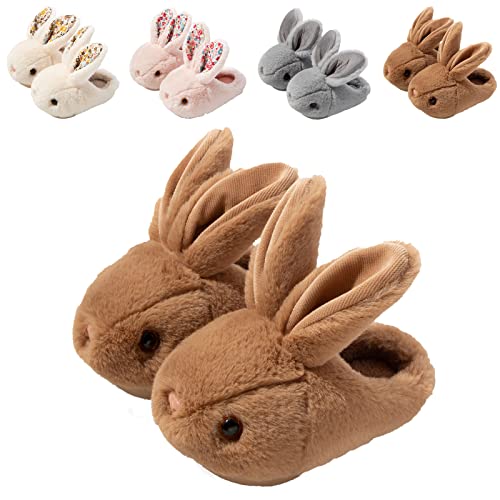 Hitopteu Hausschuhe Kinder Junge Mädchen Plüsch Hasen Hausschuhe Baby Winter warme Pantoffeln weicher rutschfester Slipper für Kleinkinder Braun 23/24 EU 150 von Hitopteu