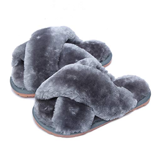 Hitopteu Hausschuhe Damen Plüsch Winter Flauschig Pantoffeln Warm Bequeme Slippers Offener Zeh Haus Kuschelig Hausschuhe für Damen Grau EU 29/30 für Etikettengröße 30/31 von Hitopteu