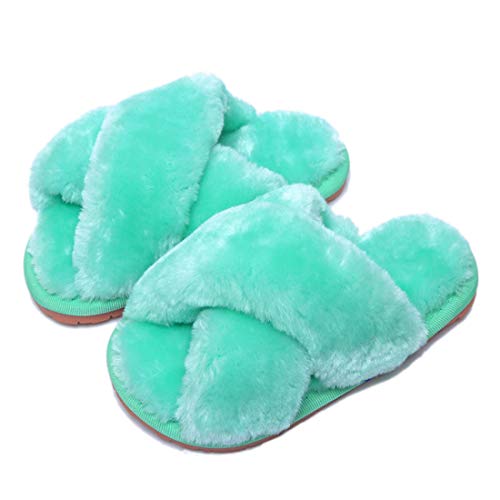 Hitopteu Hausschuhe Damen Plüsch Winter Flauschig Pantoffeln Warm Bequeme Slippers Offener Zeh Haus Kuschelig Hausschuhe für Damen Grün EU 29/30 für Etikettengröße 30/31 von Hitopteu