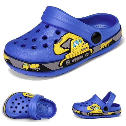 Hitopteu Kinder Clogs Dinosaurier Gartenschuhe Pantoffeln Gartenclogs Blau Bagger EU 29 von Hitopteu