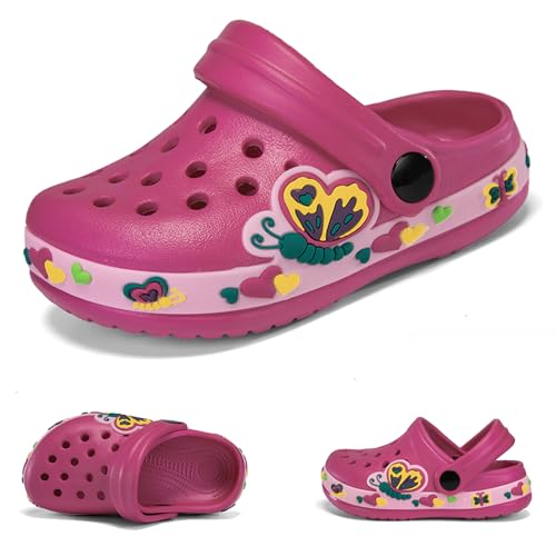 Hitopteu Kinder Clogs Dinosaurier Gartenschuhe Pantoffeln Gartenclogs Rot EU 26 von Hitopteu