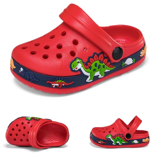 Hitopteu Kinder Clogs Jungen Mädchen Dinosaurier Gartenschuhe Pantoffeln Gartenclogs Strand Hausschuhe Rot EU 24 von Hitopteu