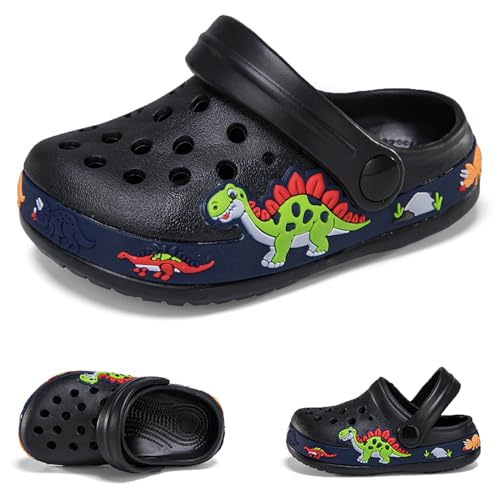 Hitopteu Kinder Clogs Jungen Mädchen Dinosaurier Gartenschuhe Pantoffeln Gartenclogs Strand Hausschuhe Schwarz EU 24 von Hitopteu