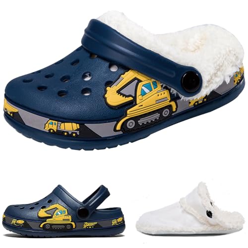 Hitopteu Kinder Clogs Jungen Mädchen Dinosaurier Gartenschuhe Pantoffeln Gartenclogs Strand Hausschuhe Winter Dunkel Blau EU 26 von Hitopteu