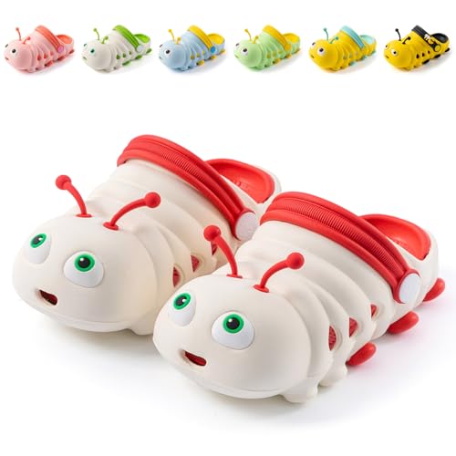 Hitopteu Kinder Clogs Pantoffeln Leicht rutschfeste Gartenschuhe Hausschuhe Jungen Mädchen Gartenclogs Rot-Weiß 26-27 EU Etikettengröße 170 von Hitopteu