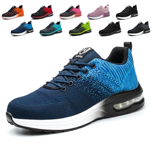 Hitopteu Sicherheitsschuhe Herren Arbeitsschuhe Damen Leicht Sportlich Arbeitsturnschuhe mit Stahlkappe rutschfest Atmungsaktiv Blau 45 EU 275 von Hitopteu