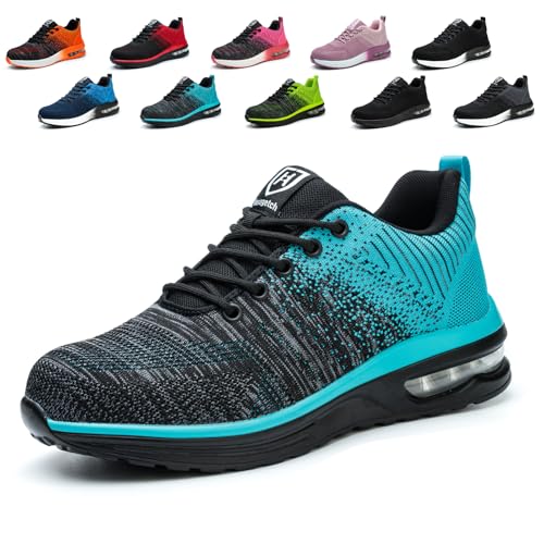 Hitopteu Sicherheitsschuhe Herren Arbeitsschuhe Damen Leicht Sportlich Arbeitsturnschuhe mit Stahlkappe rutschfest Atmungsaktiv Cyan 41 EU 255 von Hitopteu