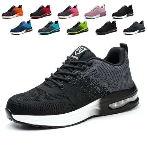 Hitopteu Sicherheitsschuhe Herren Arbeitsschuhe Damen Leicht Sportlich Arbeitsturnschuhe mit Stahlkappe rutschfest Atmungsaktiv Grau 45 EU 275 von Hitopteu