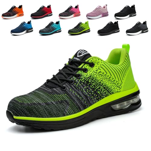 Hitopteu Sicherheitsschuhe Herren Arbeitsschuhe Damen Leicht Sportlich Arbeitsturnschuhe mit Stahlkappe rutschfest Atmungsaktiv Grün 46 EU 280 von Hitopteu