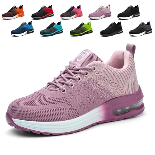 Hitopteu Sicherheitsschuhe Herren Arbeitsschuhe Damen Leicht Sportlich Arbeitsturnschuhe mit Stahlkappe rutschfest Atmungsaktiv Lila 41 EU 255 von Hitopteu