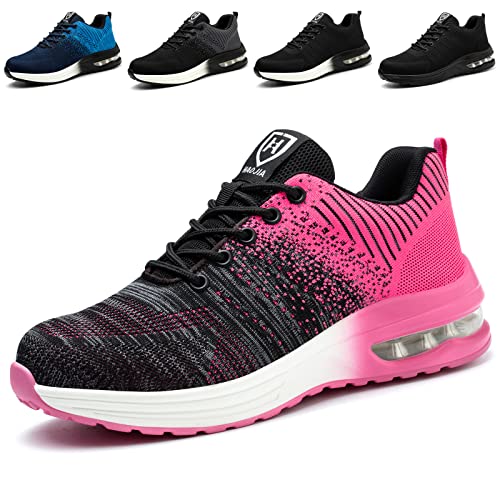 Hitopteu Sicherheitsschuhe Herren Arbeitsschuhe Damen Leicht Sportlich Arbeitsturnschuhe mit Stahlkappe rutschfest Atmungsaktiv Rosa 41 EU 255 von Hitopteu