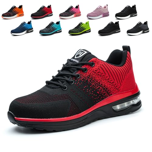 Hitopteu Sicherheitsschuhe Herren Arbeitsschuhe Damen Leicht Sportlich Arbeitsturnschuhe mit Stahlkappe rutschfest Atmungsaktiv Rot 39 EU 245 von Hitopteu