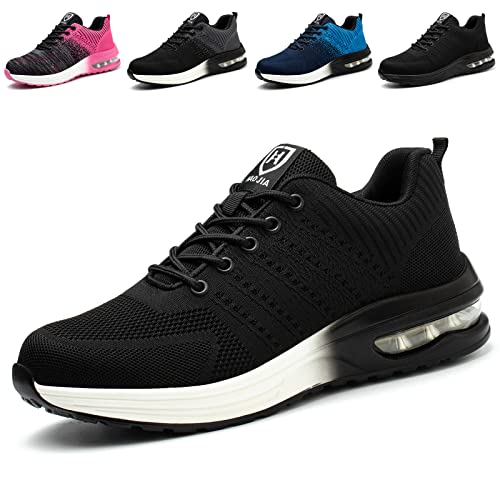 Hitopteu Sicherheitsschuhe Herren Arbeitsschuhe Damen Leicht Sportlich Arbeitsturnschuhe mit Stahlkappe rutschfest Atmungsaktiv Schwarz-Weiss 39 EU 245 von Hitopteu