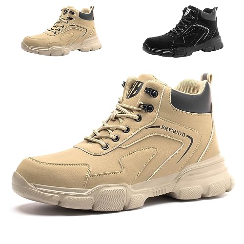 Hitopteu Sicherheitsschuhe Herren Damen Arbeitsschuhe Leicht Stahlkappenschuhe Atmungsaktiv rutschfest Arbeitsschutzschuhe mit Stahlkappen 9193 Braun 38 EU 240 von Hitopteu