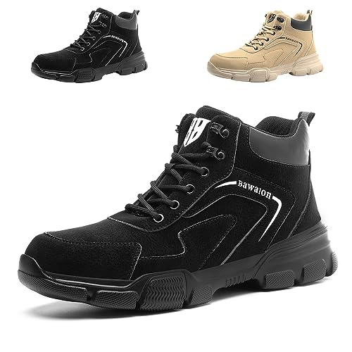 Hitopteu Sicherheitsschuhe Herren Damen Arbeitsschuhe Leicht Stahlkappenschuhe Atmungsaktiv rutschfest Arbeitsschutzschuhe mit Stahlkappen 9193 Schwarz 41 EU 255 von Hitopteu