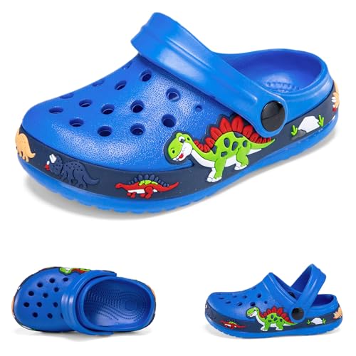 Hitopteu Kinder Clogs Dinosaurier Gartenschuhe Pantoffeln Gartenclogs Blau EU 24 von Hitopteu