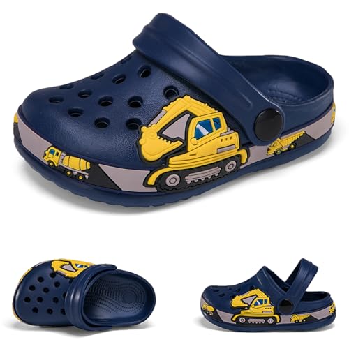 Hitopteu Kinder Clogs Dinosaurier Gartenschuhe Pantoffeln Gartenclogs Dunkel Blau EU 25 von Hitopteu