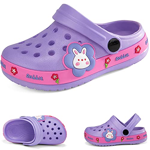 Hitopteu Kinder Clogs Dinosaurier Gartenschuhe Pantoffeln Gartenclogs Violett Kaninchen EU 26 von Hitopteu