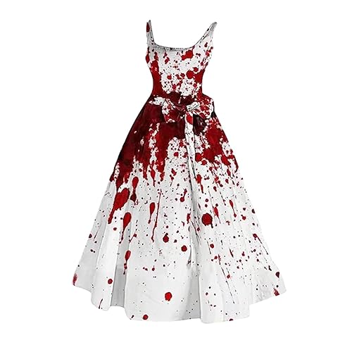 Hitrod Blutspritzer-Halloween-Kleid - Ärmelloses Kleid mit Halloween-Print und ausgestelltem Saum | Blutiges Halloween-Kleid für lässige Urlaubswochenende-Grillparty und Strand- und Party-Outfits von Hitrod